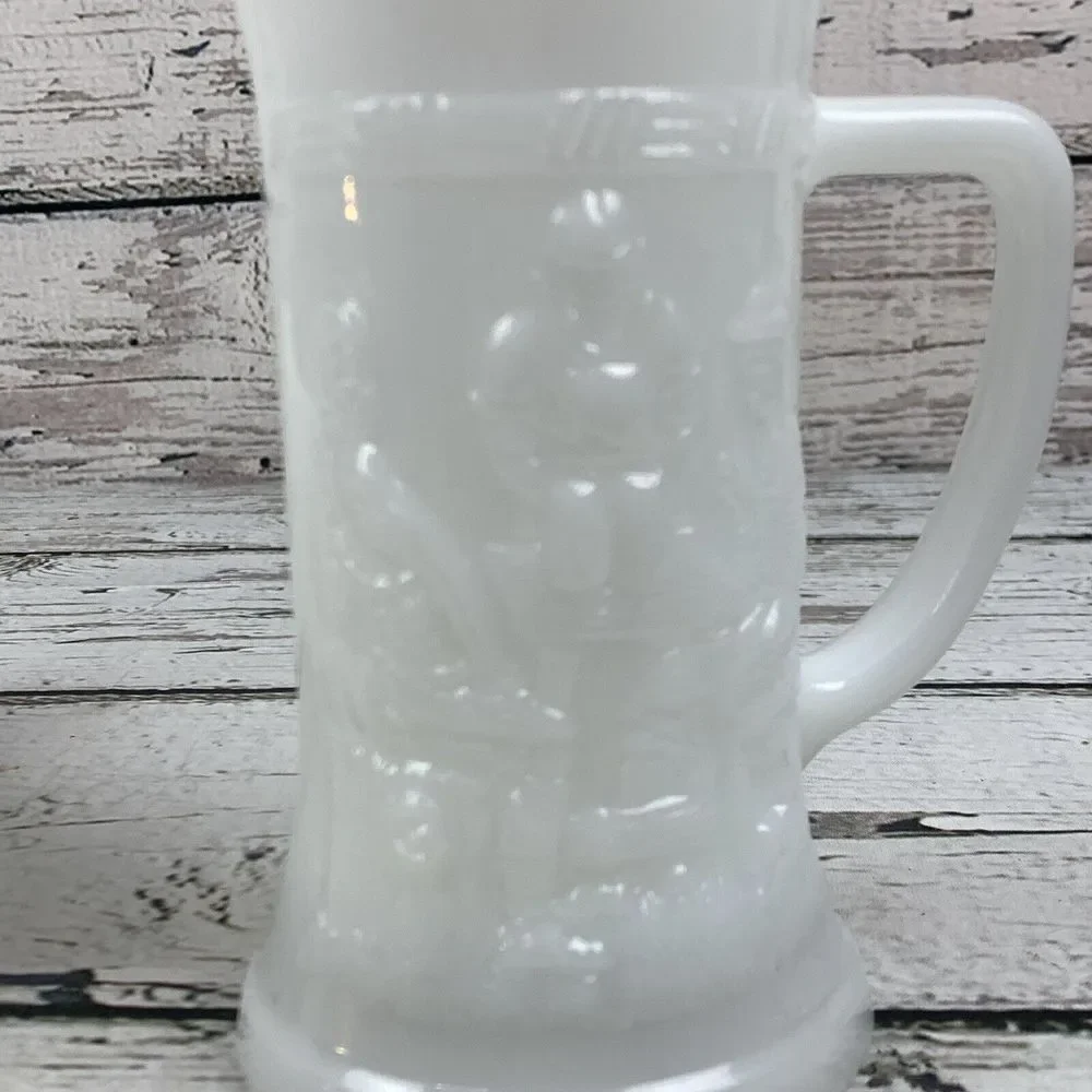 Federal Milk Glass Beer Steins: Tavern Scene, Moonglow Iridescent‎ - Set of 2